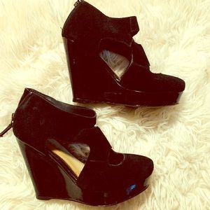 Suede and Patent Wedge